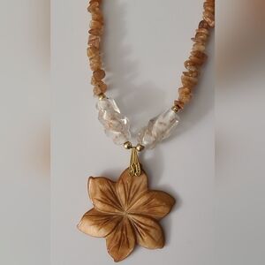 Vintage 14k GF Shell Murano Glass Gemstone Citrine Necklace Twist Beads Italy